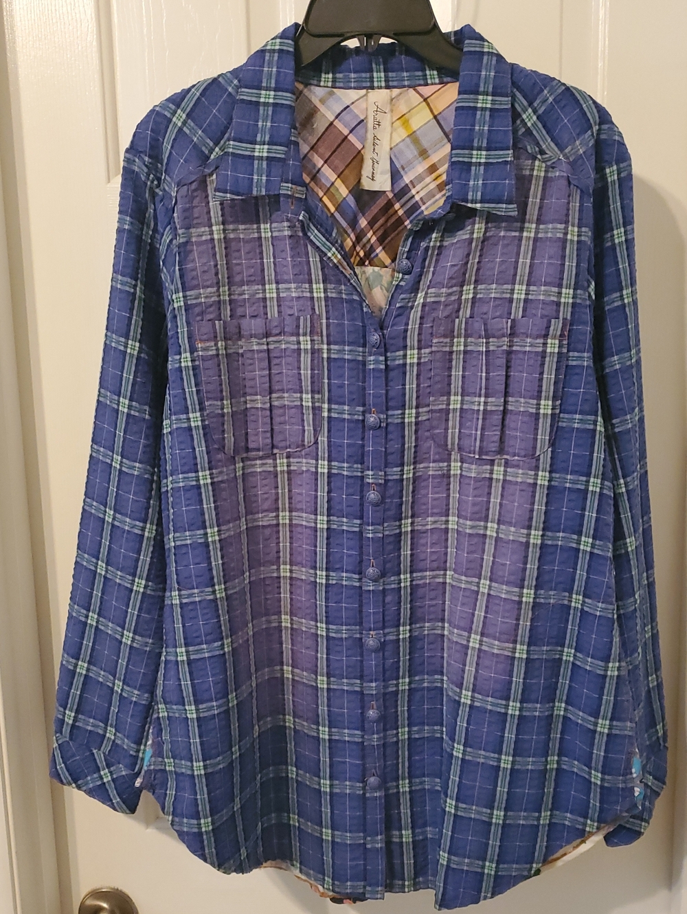 Aratta Blue Teal Plaid Button-Down Shirt